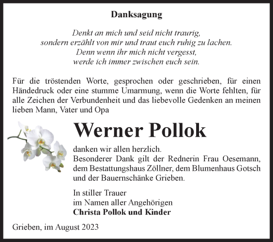 Traueranzeige von Werner Pollok von Volksstimme Altmark Ost