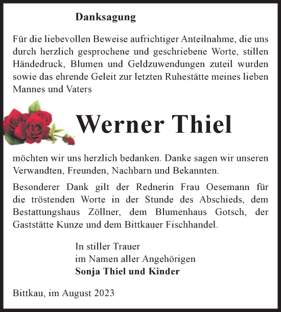 Traueranzeige von Werner Thiel von Volksstimme Altmark Ost