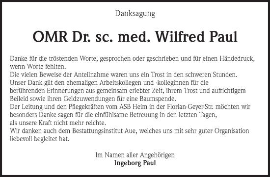 Traueranzeige von Wilfred Paul von Volksstimme Magdeburg
