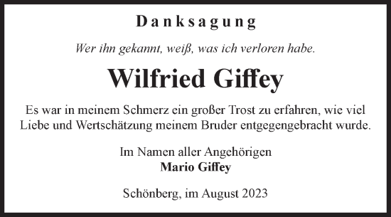 Traueranzeige von Wilfried Giffey von Volksstimme Altmark Ost