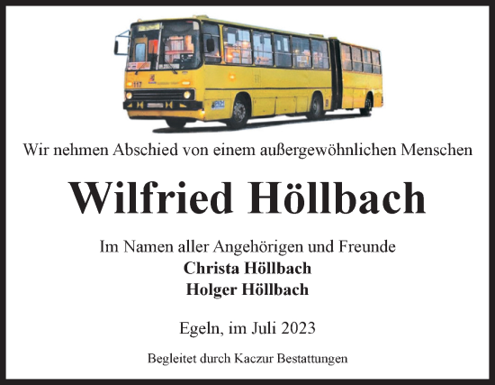 Traueranzeige von Wilfried Höllbach von Volksstimme Staßfurt
