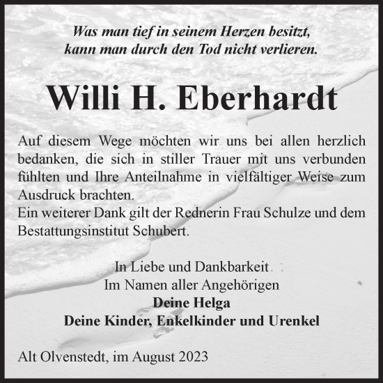 Traueranzeige von Willi H. Eberhardt von Volksstimme Magdeburg