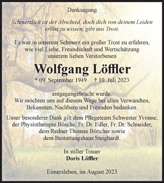 Traueranzeige von Wolfgang Löffler von Volksstimme Haldensleben/Wolmirstedt