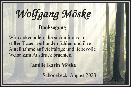 Traueranzeige von Wolfgang Möske von Volksstimme Schönebeck