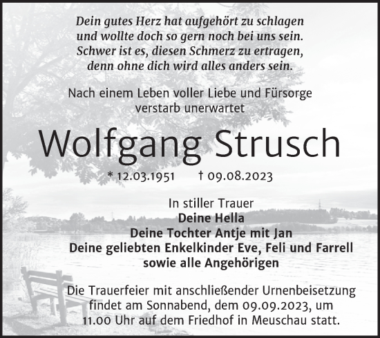 Traueranzeige von Wolfgang Strusch von Trauerkombi Merseburg