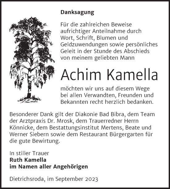 Traueranzeige von Achim Kamella von Wochenspiegel Naumburg/Nebra