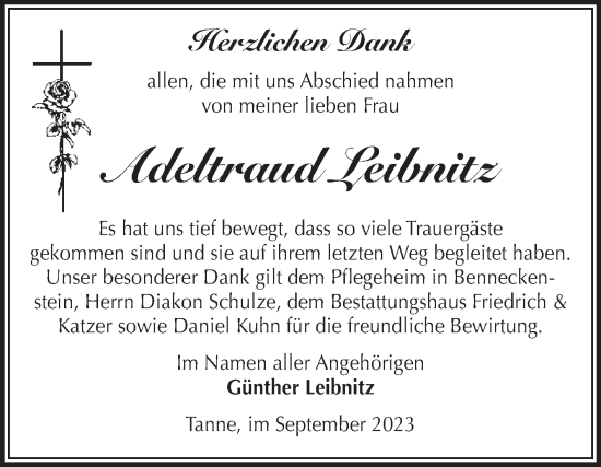 Traueranzeige von Adeltraud Leibnitz von Volksstimme Wernigerode
