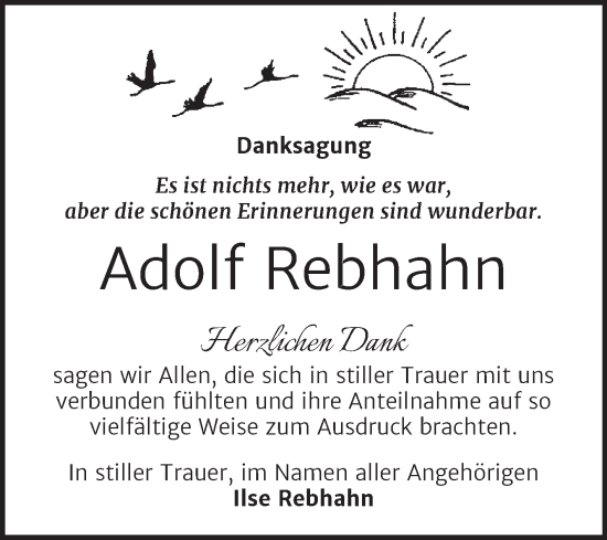 Traueranzeige von Adolf Rebhahn von Trauerkombi Bitterfeld