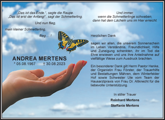 Traueranzeige von Andrea Mertens von Volksstimme Altmark West