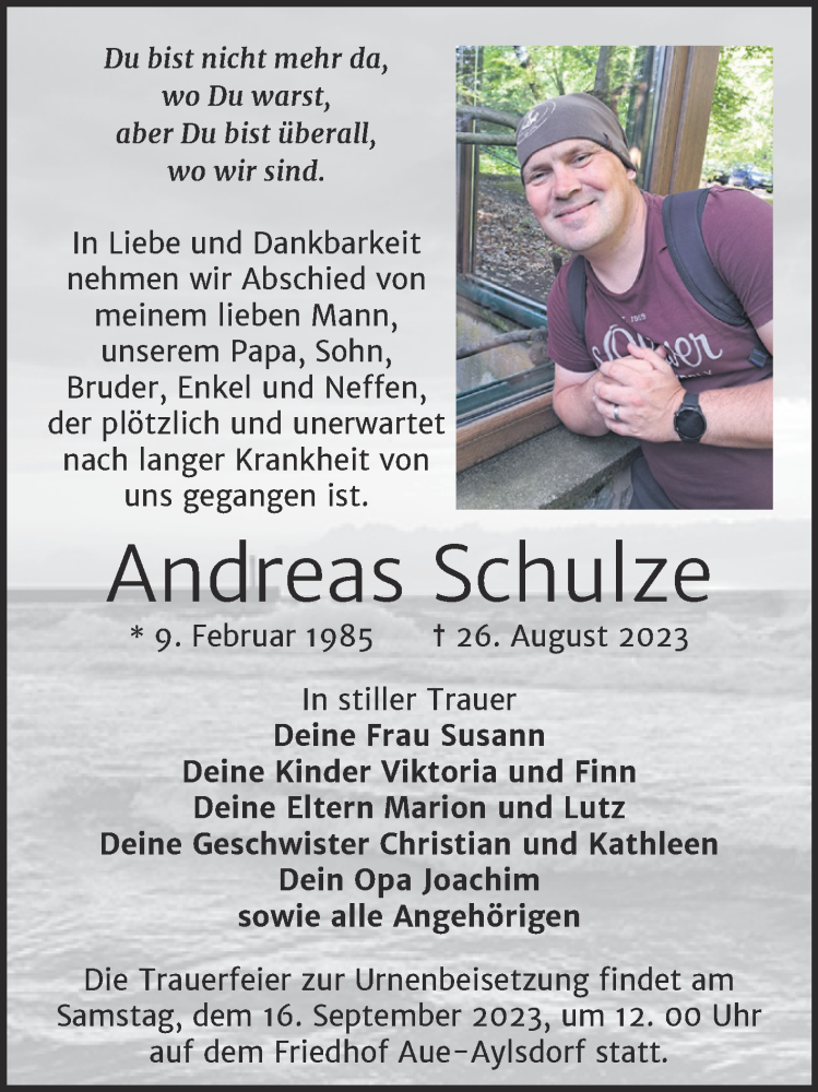  Traueranzeige für Andreas Schulze vom 02.09.2023 aus Trauerkombi Zeitz
