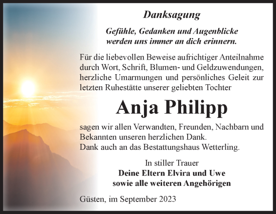 Traueranzeige von Anja Philipp von Volksstimme Staßfurt