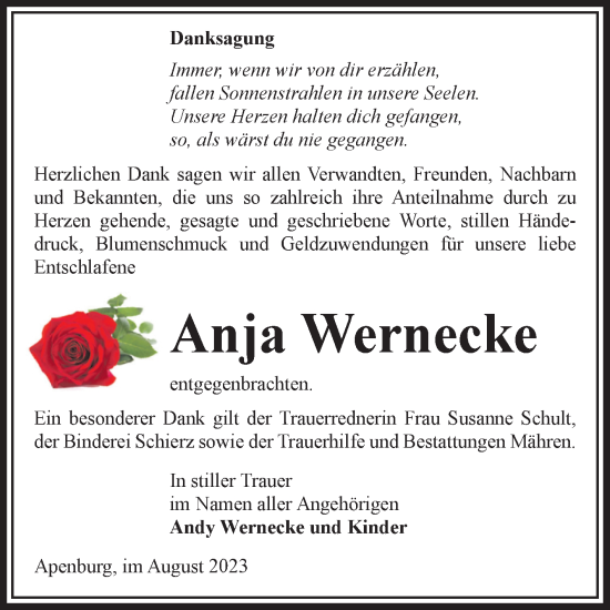 Traueranzeige von Anja Wernecke von Volksstimme Altmark West