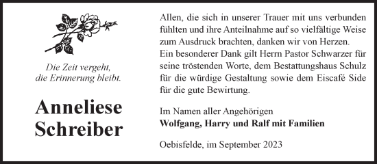 Traueranzeige von Anneliese Schreiber von Volksstimme Altmark West