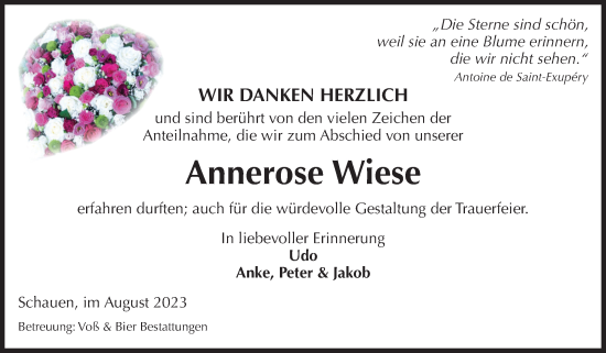 Traueranzeige von Annerose Wiese von Volksstimme Halberstadt