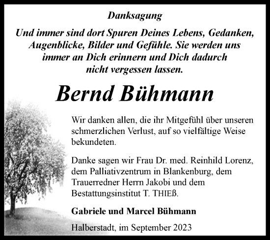Traueranzeige von Bernd Bühmann von Volksstimme Halberstadt