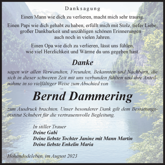 Traueranzeige von Bernd Dammering von Volksstimme Oschersleben/Wanzleben