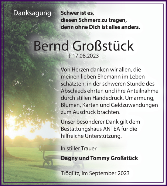 Traueranzeige von Bernd Großstück von Trauerkombi Zeitz