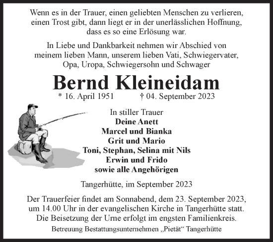 Traueranzeige von Bernd Kleineidam von Volksstimme Altmark Ost