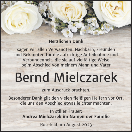 Traueranzeige von Bernd Mielczarek von Mitteldeutsche Zeitung Köthen