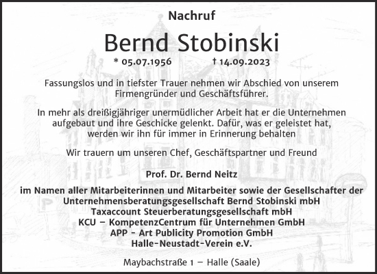 Traueranzeige von Bernd Stobinski von Mitteldeutsche Zeitung Halle/Saalkreis