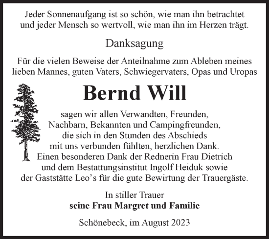 Traueranzeige von Bernd Will von Volksstimme Schönebeck
