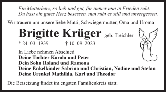 Traueranzeige von Brigitte Krüger von Volksstimme Burg/Genthin