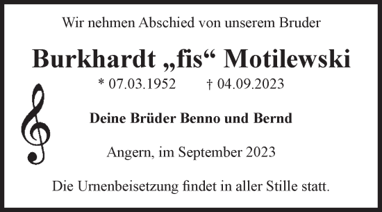 Traueranzeige von Burkhardt Motilewski von Volksstimme Haldensleben/Wolmirstedt