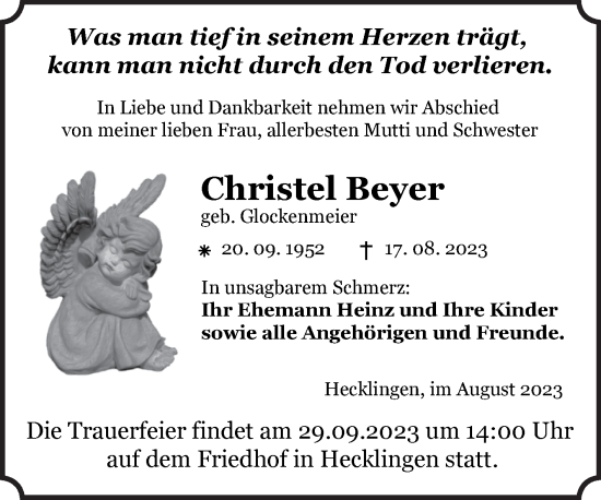 Traueranzeige von Christel Beyer 