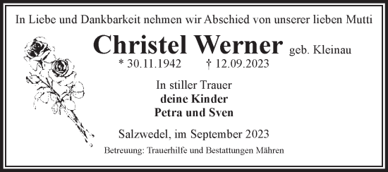 Traueranzeige von Christel Werner von Volksstimme Altmark West