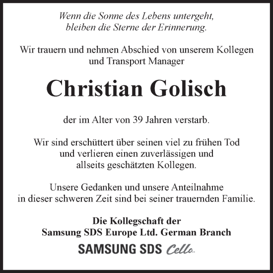 Traueranzeige von Christian Golisch von Volksstimme Altmark West