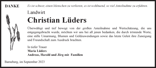 Traueranzeige von Christian Lüders von Volksstimme Oschersleben/Wanzleben