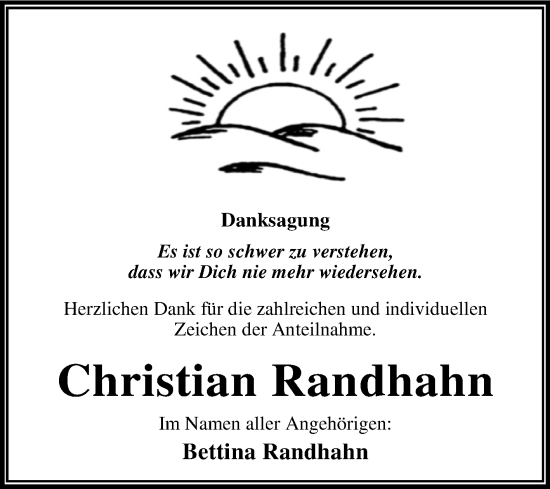 Traueranzeige von Christian Randhahn von Trauerkombi Wittenberg