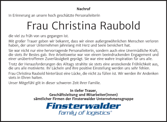 Traueranzeige von Christina Raubold von Mitteldeutsche Zeitung Halle/Saalkreis