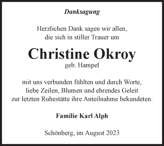 Traueranzeige von Christine Okroy von Volksstimme Altmark Ost