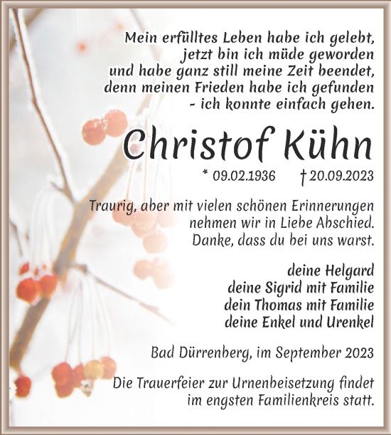 Traueranzeige von Christof Kühn von Trauerkombi Merseburg