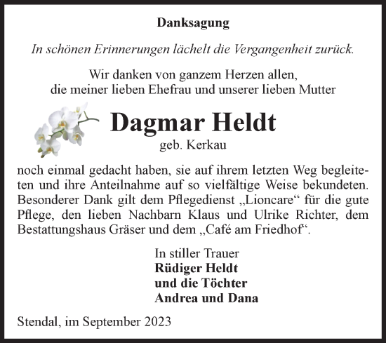 Traueranzeige von Dagmar Heldt von Volksstimme Altmark Ost