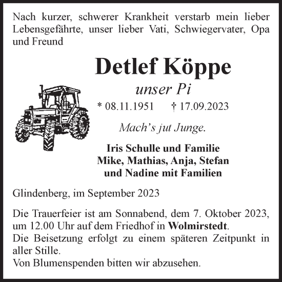Traueranzeige von Detlef Köppe von Volksstimme Haldensleben/Wolmirstedt
