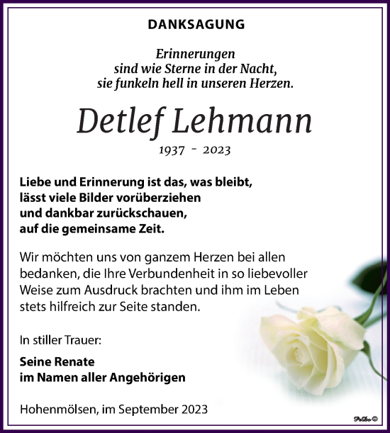 Traueranzeige von Detlef Lehmann von Trauerkombi Weißenfels