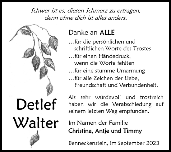 Traueranzeige von Detlef Walter von Volksstimme Wernigerode