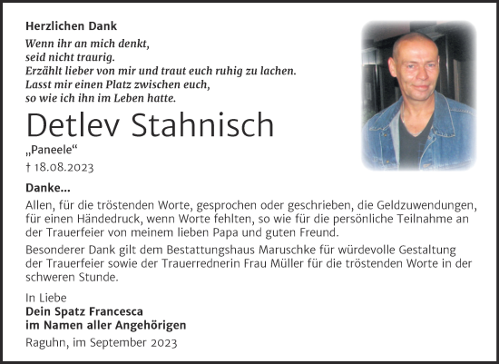 Traueranzeige von Detlev Stahnisch von Trauerkombi Bitterfeld