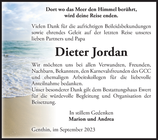 Traueranzeige von Dieter Jordan von Volksstimme Burg/Genthin