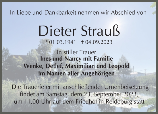 Traueranzeige von Dieter Strauß von Mitteldeutsche Zeitung Halle/Saalkreis