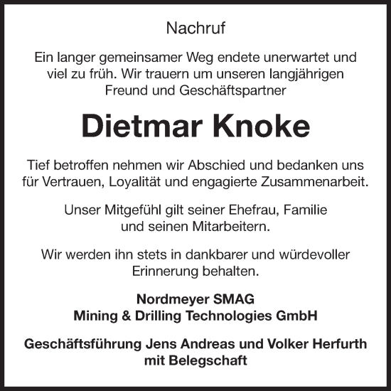 Traueranzeige von Dietmar Knoke von Volksstimme Altmark West