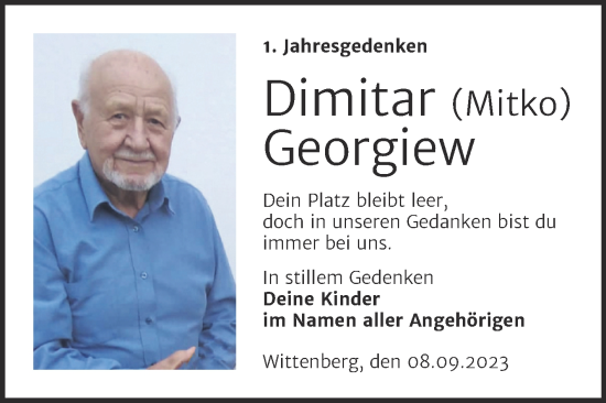 Traueranzeige von Dimitar Georgiew von Trauerkombi Wittenberg