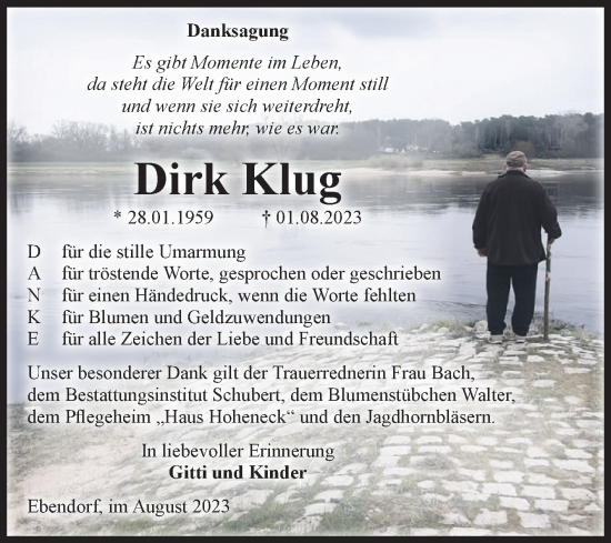 Traueranzeige von Dirk Klug von Volksstimme Haldensleben/Wolmirstedt