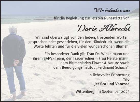 Traueranzeige von Doris Albrecht von Trauerkombi Wittenberg