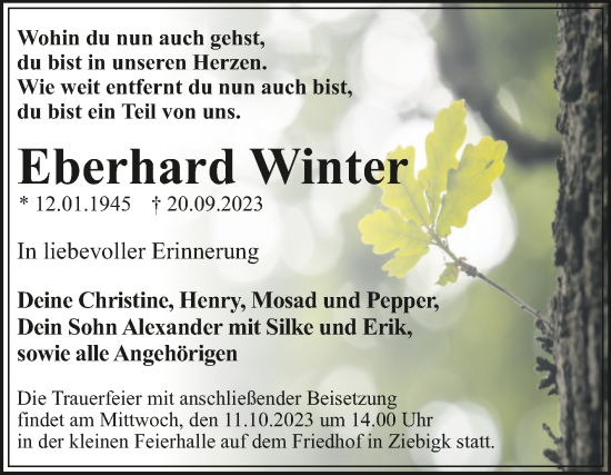 Traueranzeige von Eberhard Winter von Trauerkombi Dessau