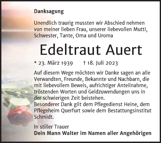 Traueranzeige von Edeltraut Auert von Trauerkombi Merseburg