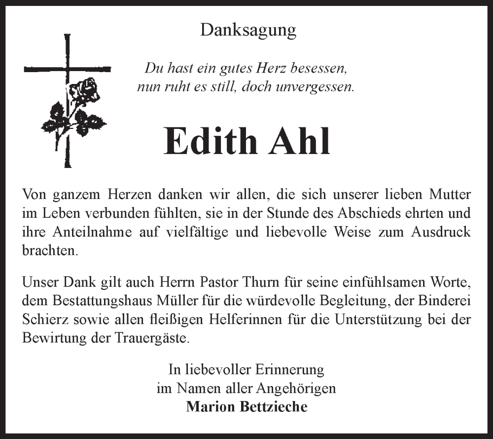  Traueranzeige für Edith Ahl vom 19.09.2023 aus Volksstimme Altmark West