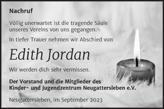 Traueranzeige von Edith Jordan von Super Sonntag Bernburg